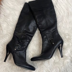 Leather Long High heel boots- Black